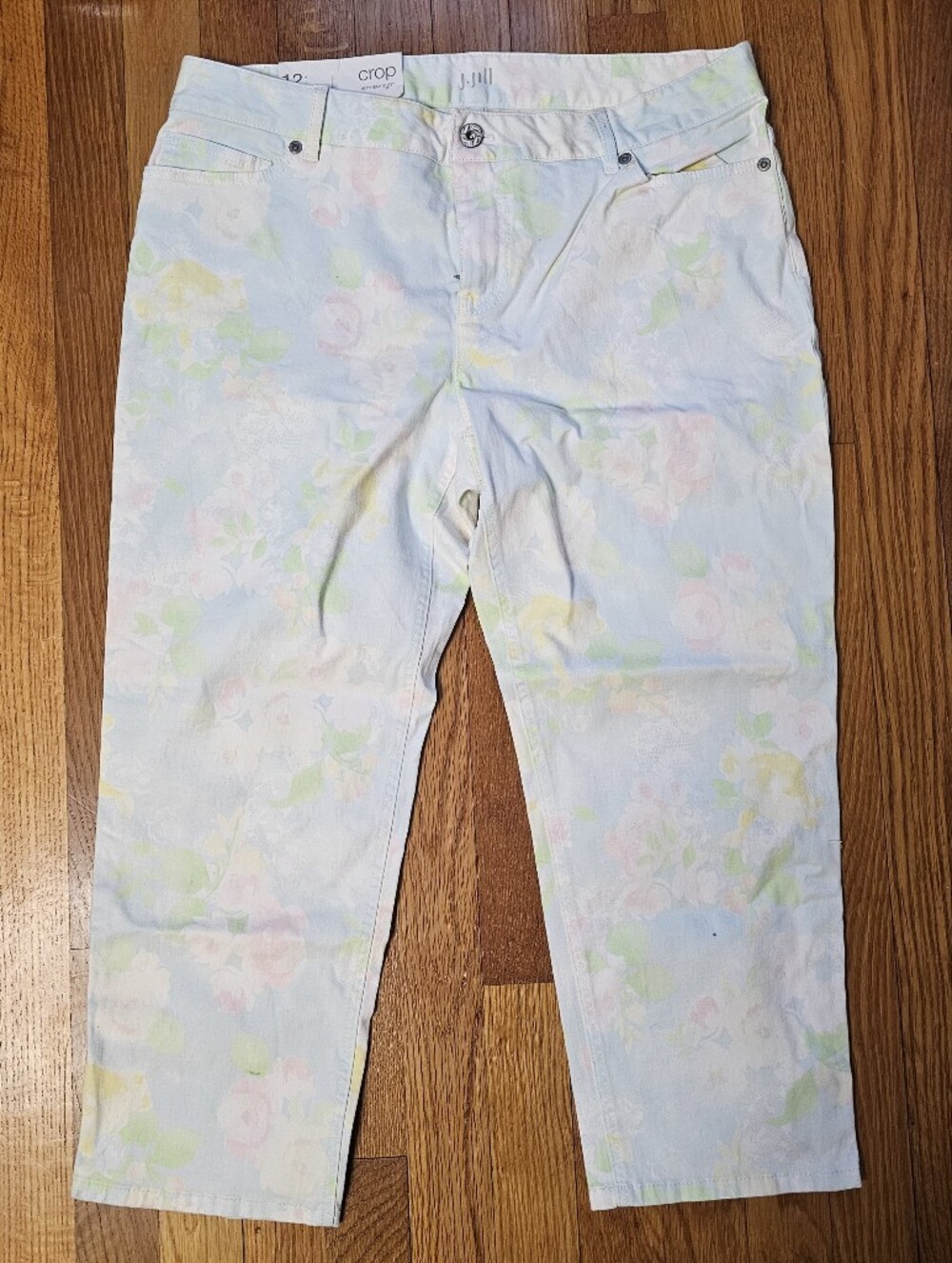 NWT J. Jill Authentic Fit  Cropped Pants in Floral Pale Yellows In Size 12 P